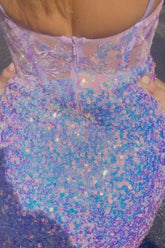Lilac Homecoming Dress Spaghetti Straps Corset Tight Short Prom Dress